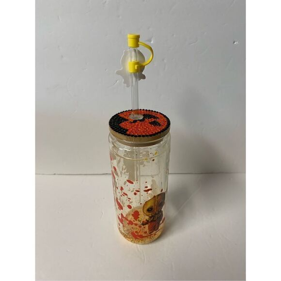 Halloween Snow Globe Sam Double walled beer glass can shaped with bamboo lid, gl - Picture 3 of 7